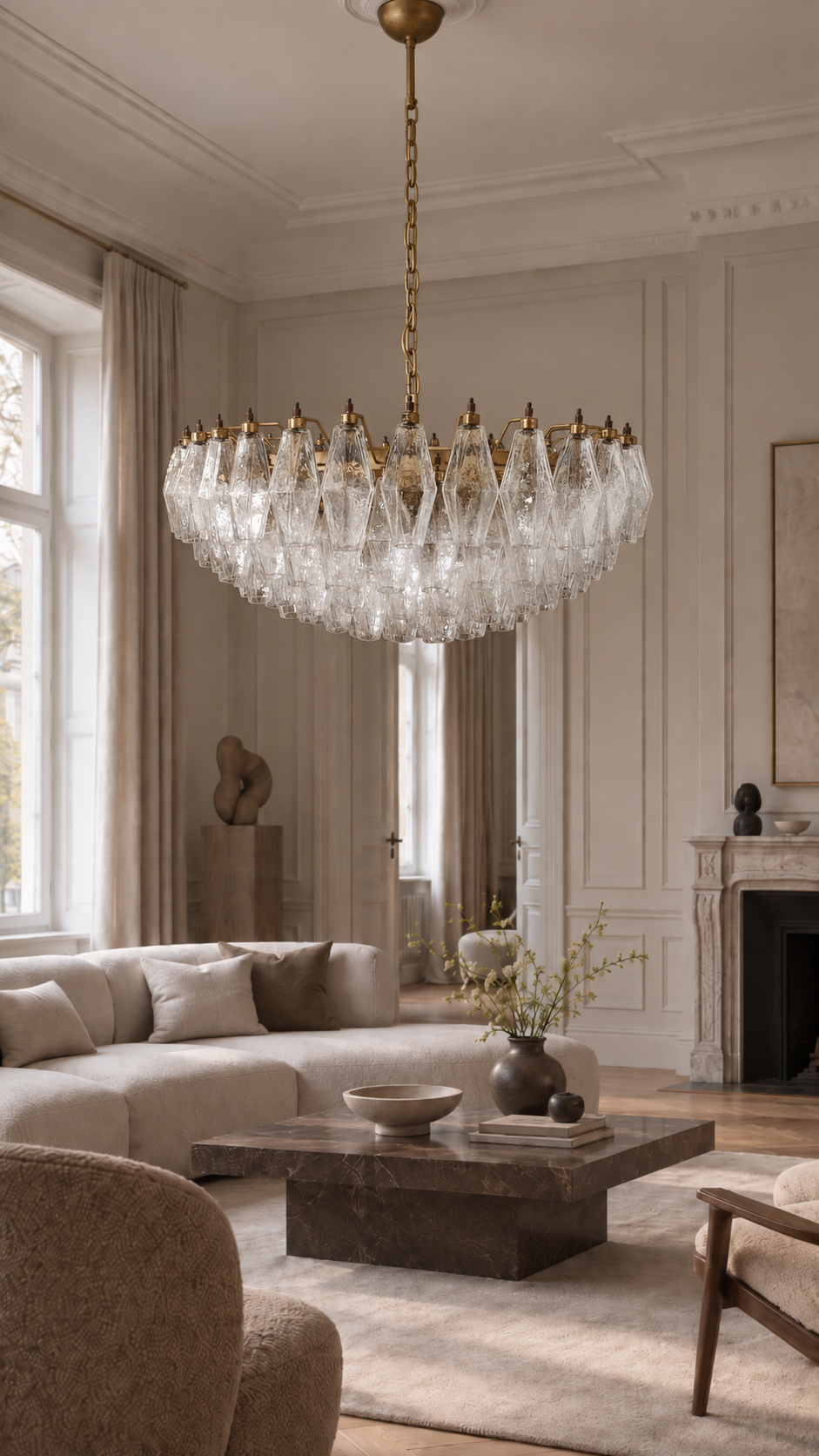 Murano lysekrone | Poliedri | 185 glas | Klart glas