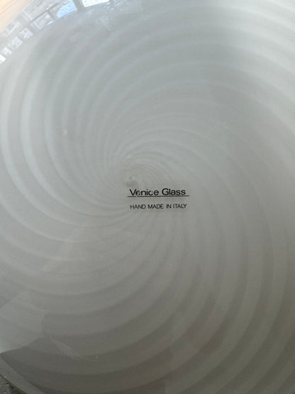 Beautiful Murano ceiling lamp with white swirl and yellow edge, 40 cm