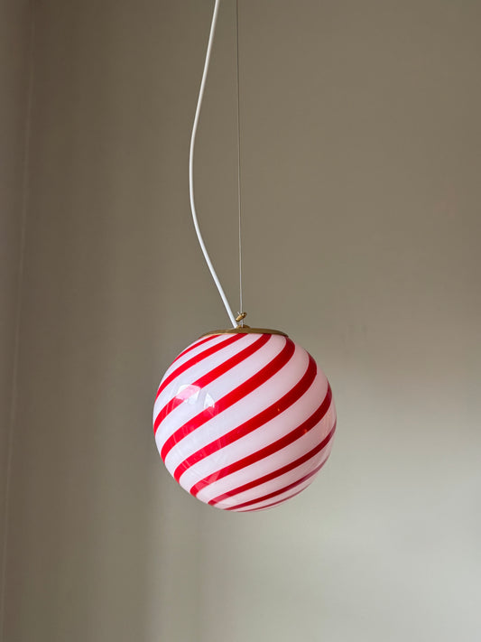 Murano candy pendel rød og hvid swirl, 20 cm