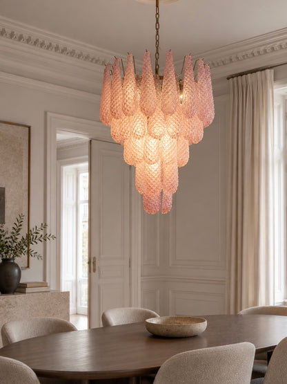 Murano lysekrone | Dråber | 52 glas | Lyserød
