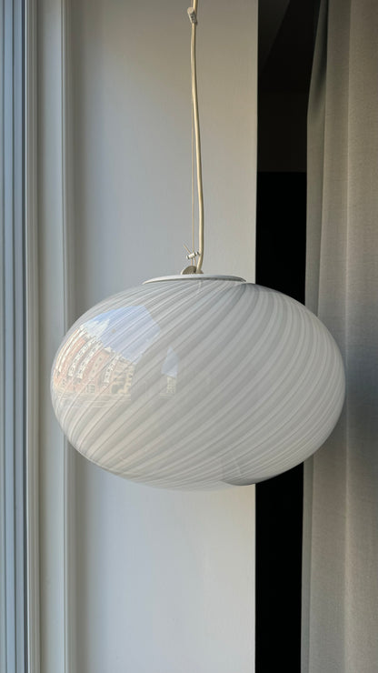 Vintage Murano pendant lamp with white and grey swirl, 40 cm