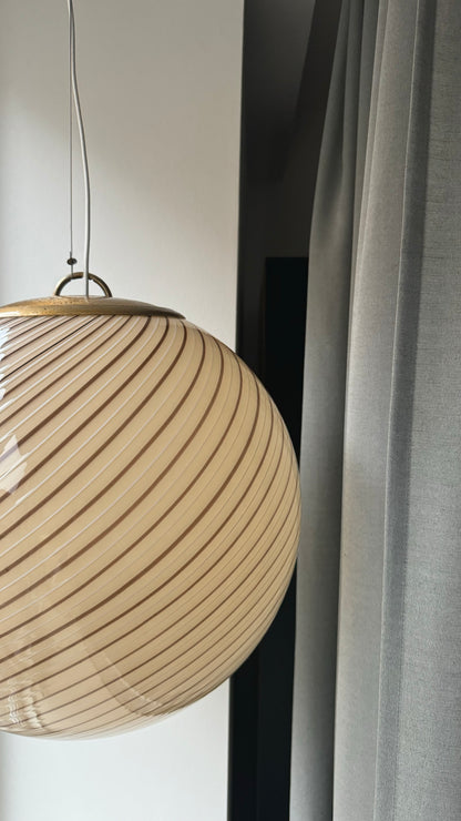 Vintage Murano cream pendant with brown swirl, 40 cm