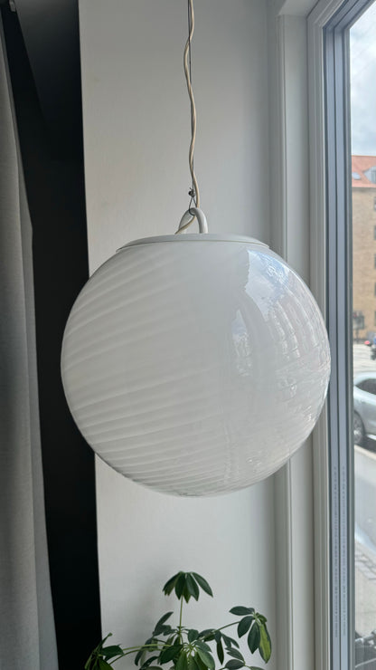 White, round vintage Murano pendant lamp, 35 cm
