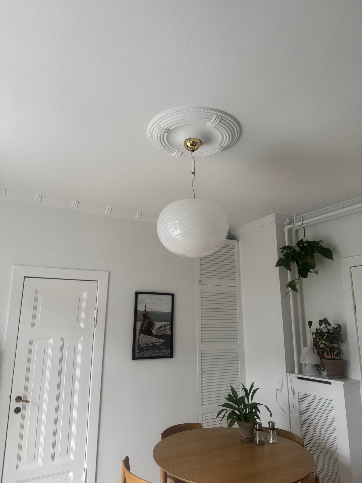 Stor, hvid vintage Murano pendel, 42 cm