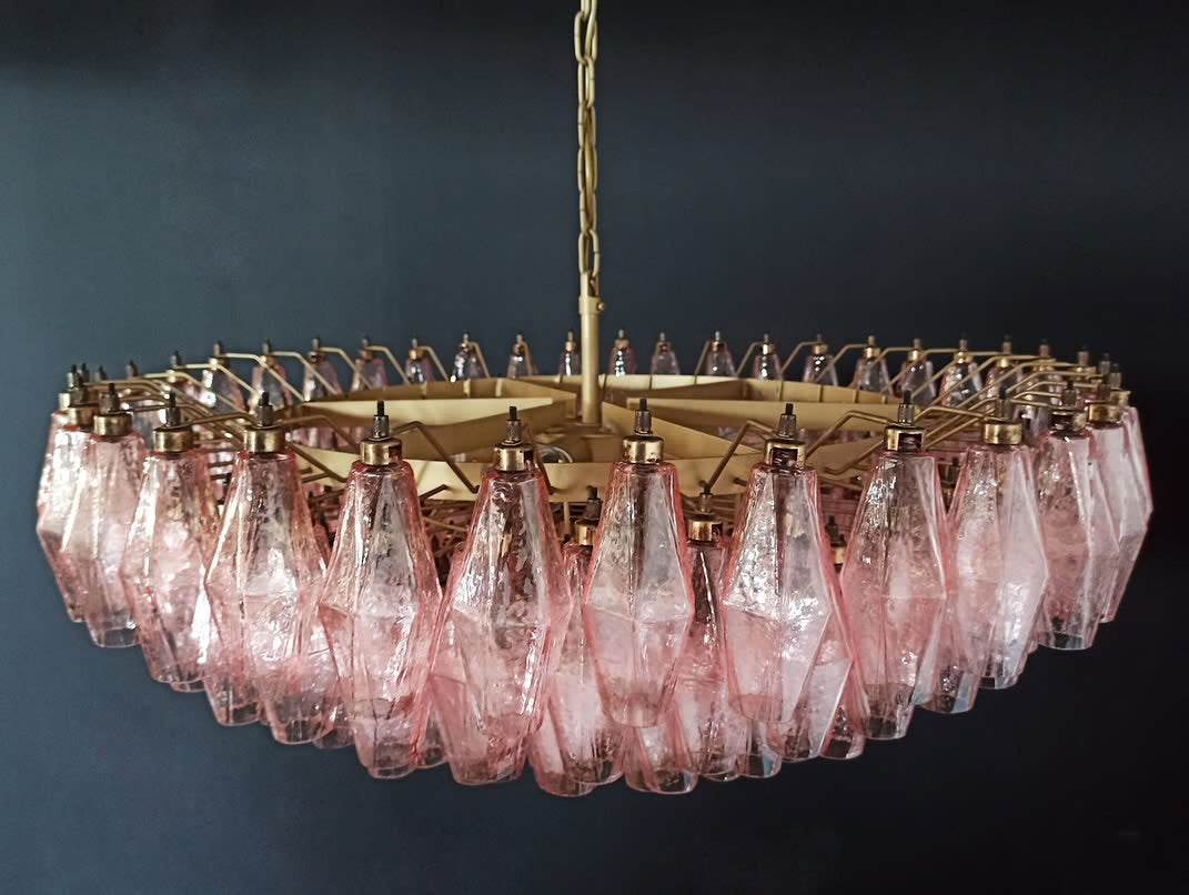 Murano lysekrone | Poliedri | 185 glas | Lyserød