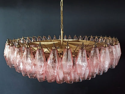 Murano lysekrone | Poliedri | 185 glas | Lyserød