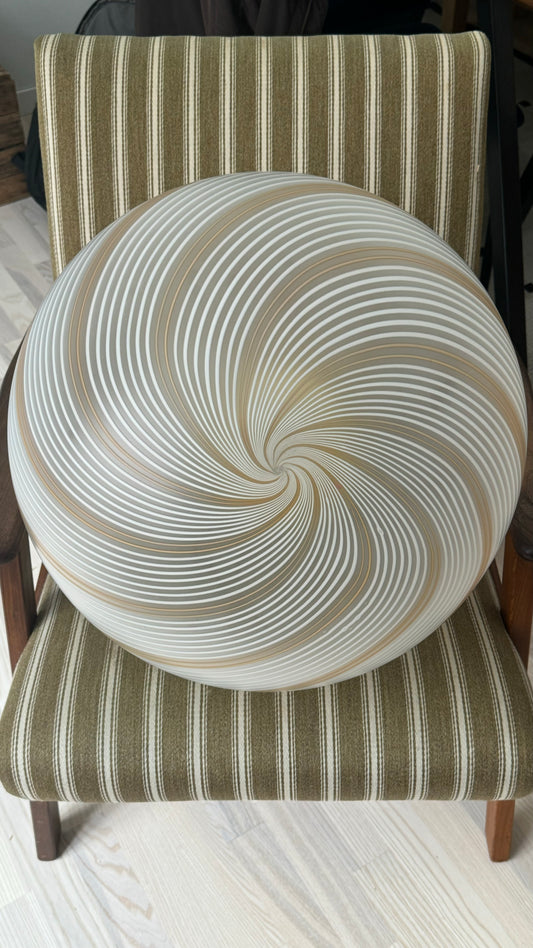 Murano gennemsigtig pendel, orange/guld og hvid swirl, 50 cm