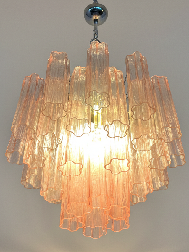 Murano lysekrone | Tuber | 36 glas | Lyserød/rosa