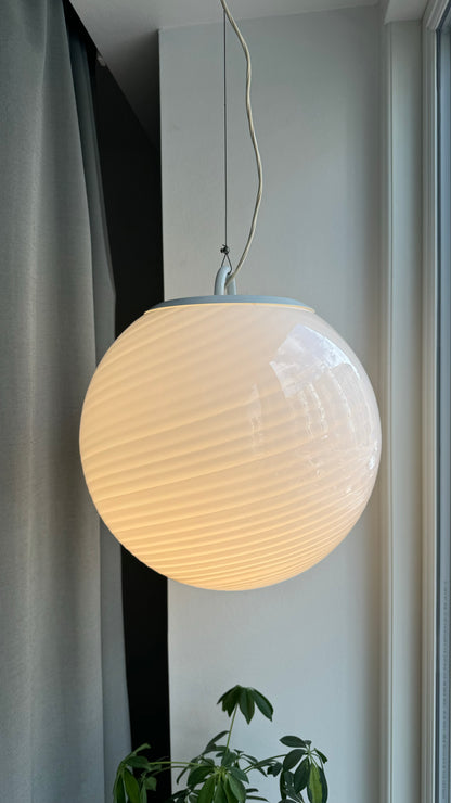 White, round vintage Murano pendant lamp, 35 cm