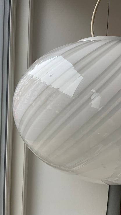 Murano oval pendant with white transparent swirl, 40 cm