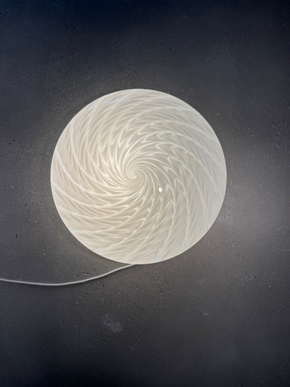 White vintage Murano ceiling lamp with peacock swirl, 40 cm