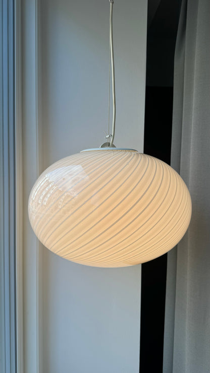 Vintage Murano pendant lamp with white and grey swirl, 40 cm