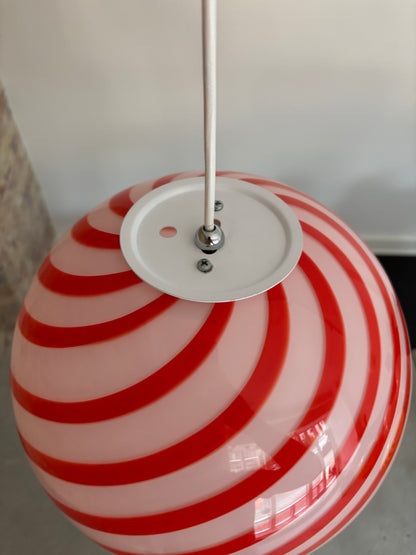 Murano pendant lamp with orange/red swirl, 30 cm