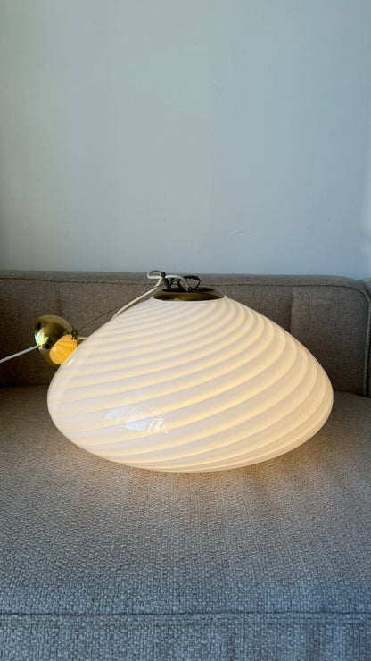 White vintage bell-shaped Murano pendant lamp, 50 cm