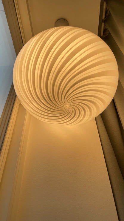 Murano oval pendant with white transparent swirl, 40 cm