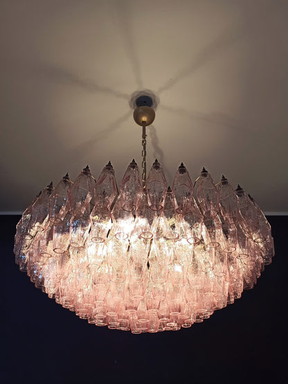 Murano lysekrone | Poliedri | 185 glas | Lyserød
