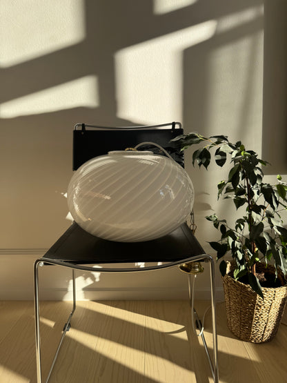 Vintage Murano white pendant lamp with brass canopy, 40 cm