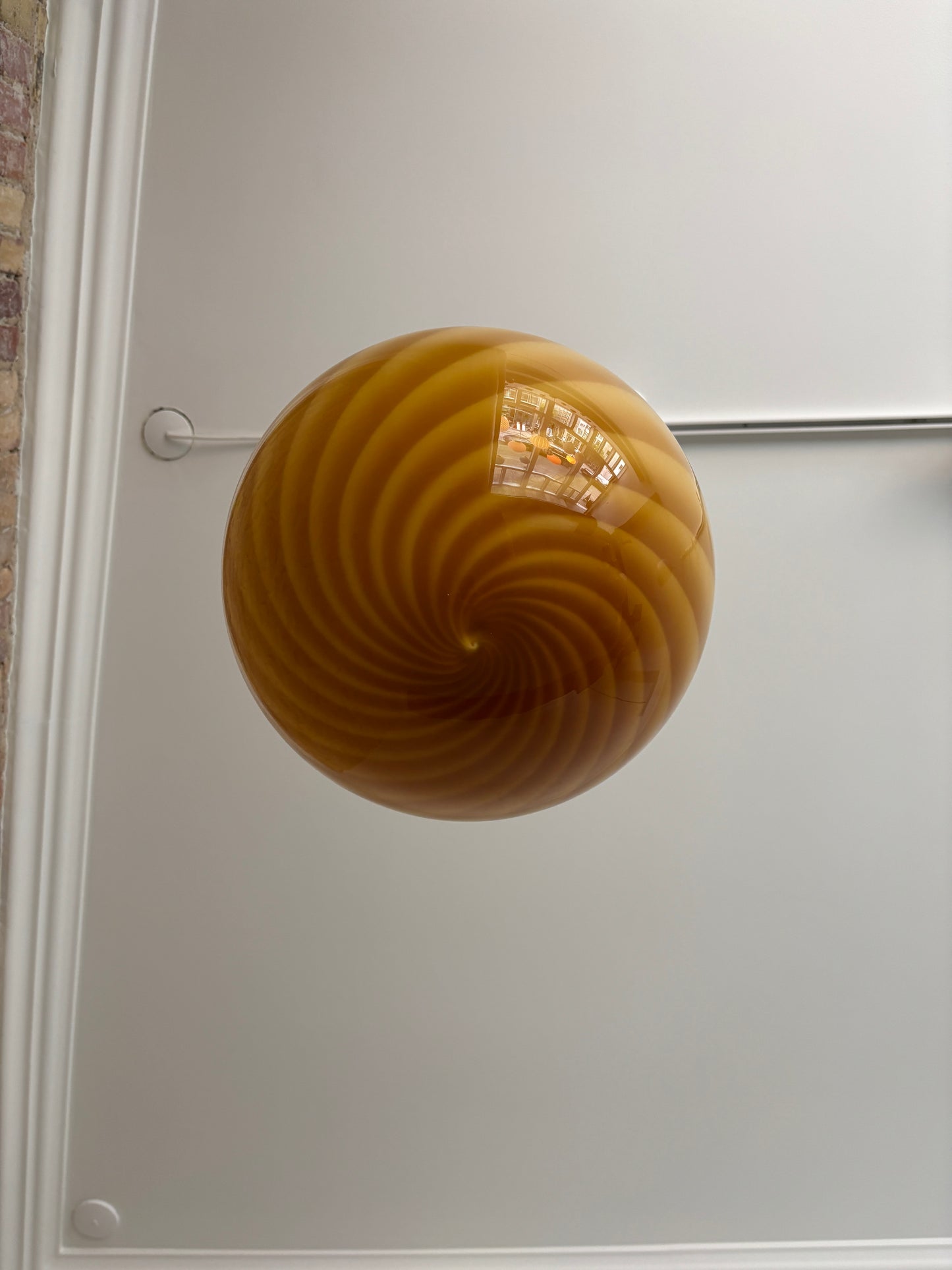 Murano pendant lamp with amber/dark yellow swirl, 30 cm