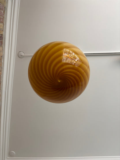 Murano pendant lamp with amber/dark yellow swirl, 30 cm