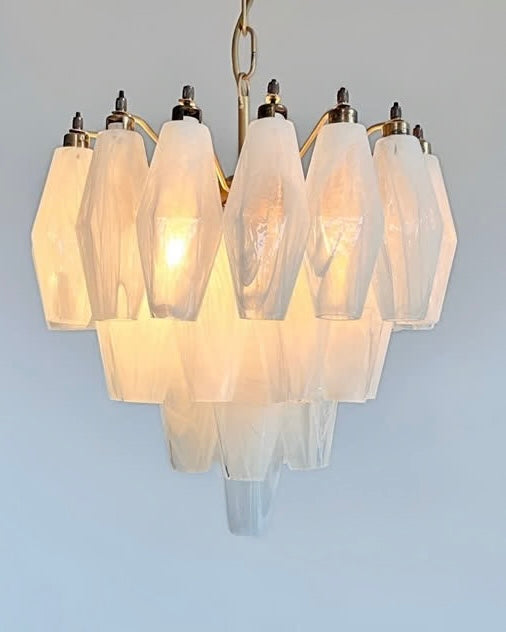 Murano lysekrone | Poliedri | 32 glas | Hvid alabaster