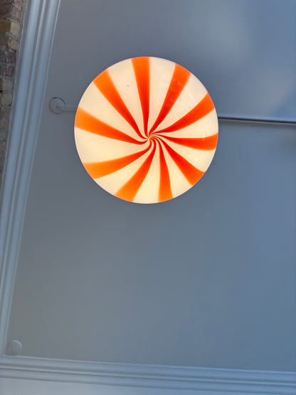 Murano pendant with orange/red vertical swirl, 30 cm