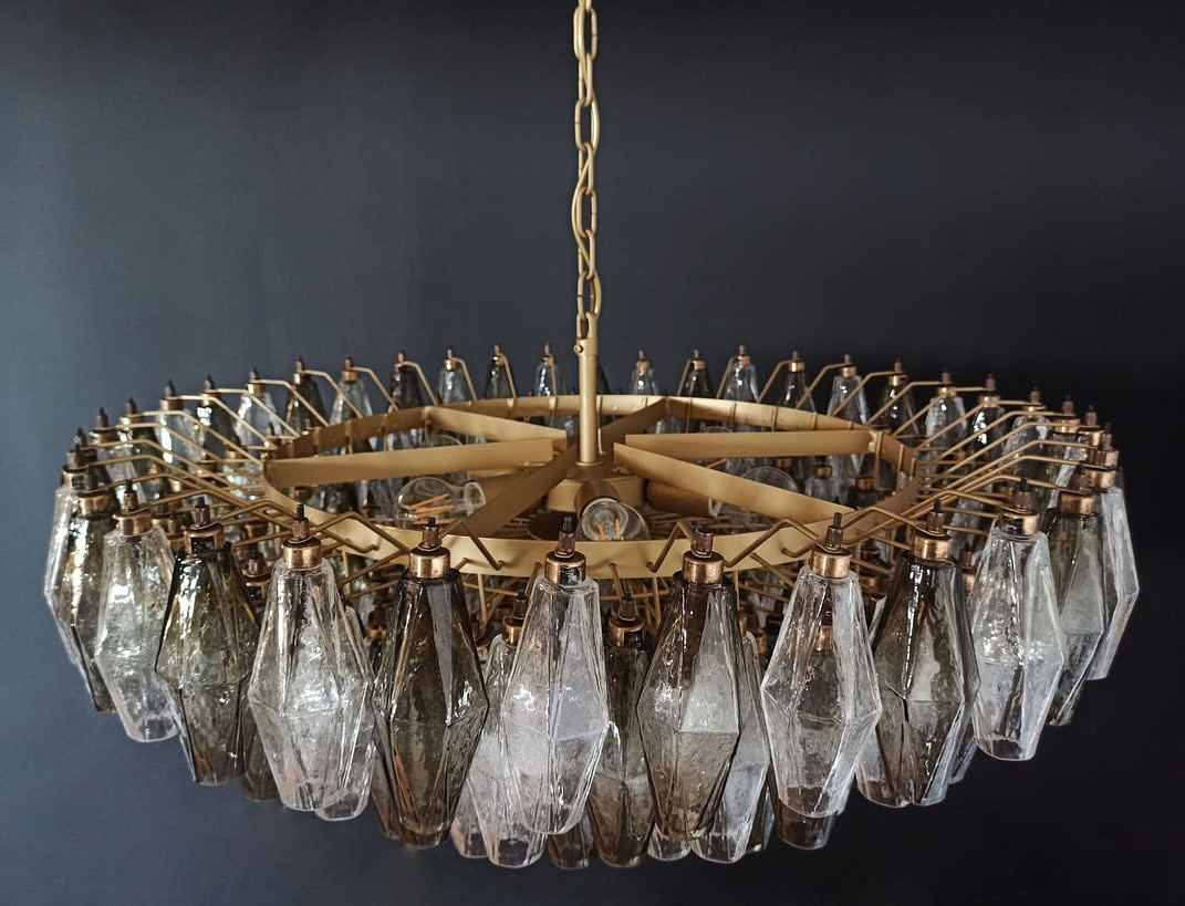 Murano lysekrone | Poliedri | 185 glas | Klar/smoked