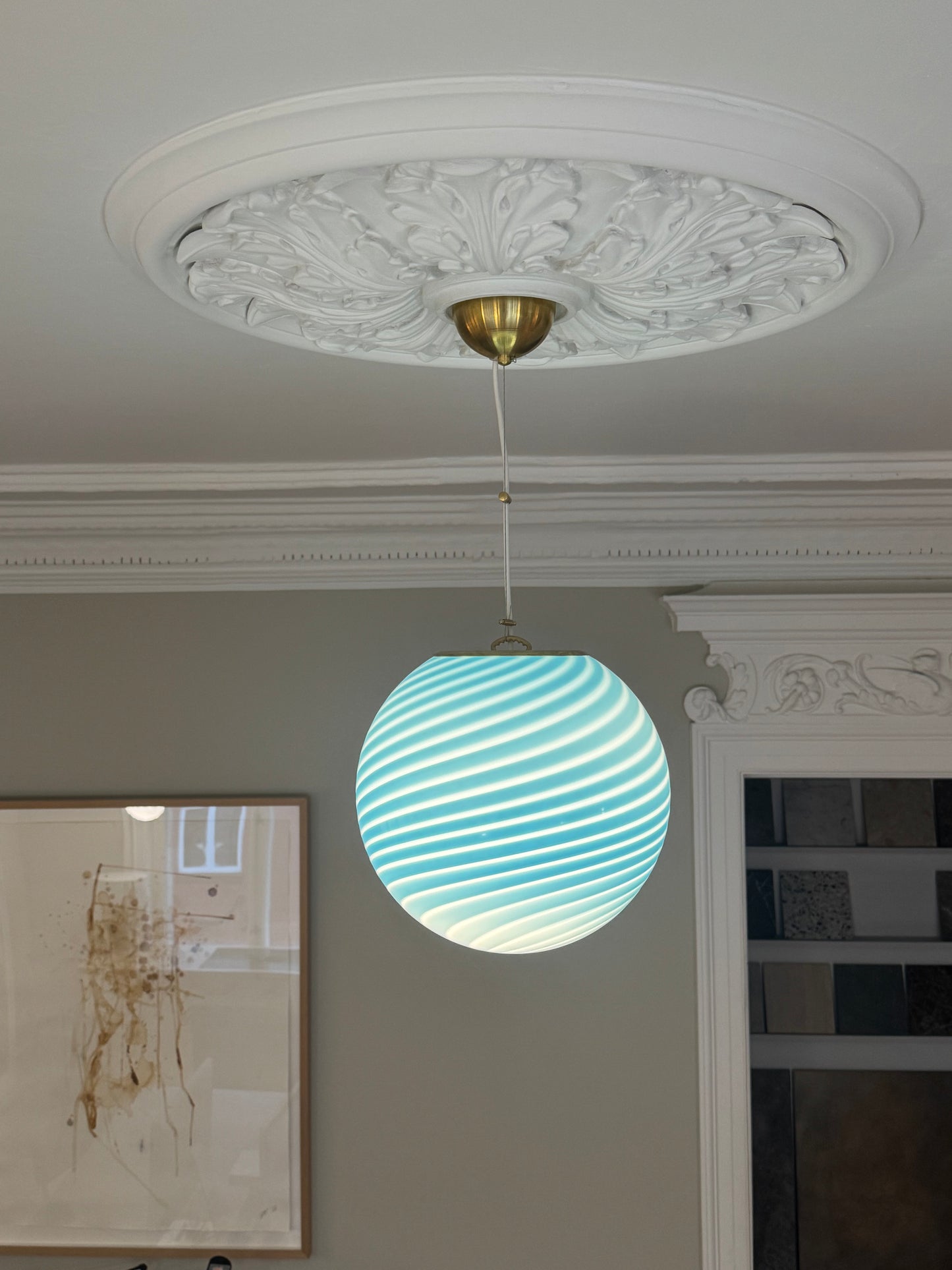 Blå Murano loftlampe, 30 cm