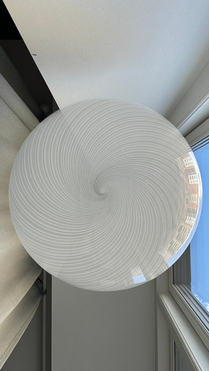 Vintage Murano pendant lamp with white and grey swirl, 40 cm