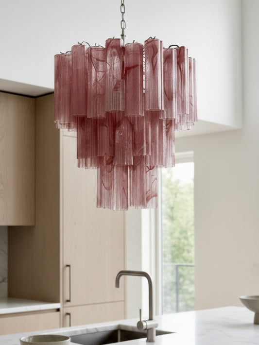 Murano lysekrone | Tuber | 48 glas | Lyserød alabaster glas