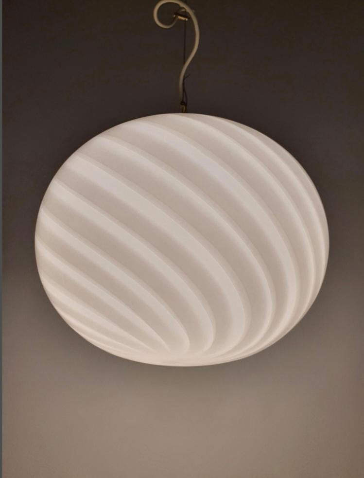 Vintage Murano pendant white swirl, 37 cm