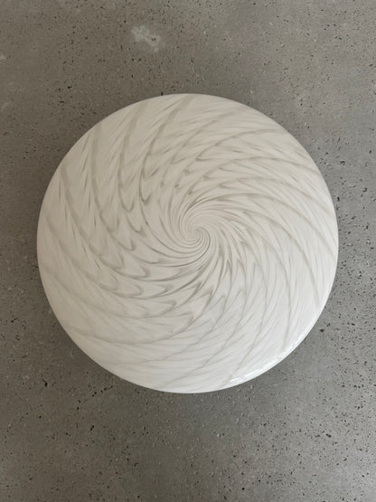 White vintage Murano ceiling lamp with peacock swirl, 40 cm