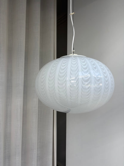 Large white vintage Murano peacock pendant light, 42 cm