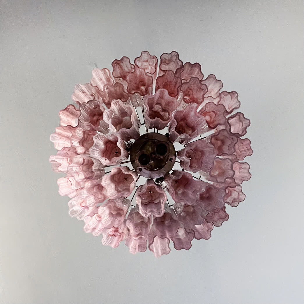 Murano chandelier | Tuber | 48 glass | Pink alabaster glass 