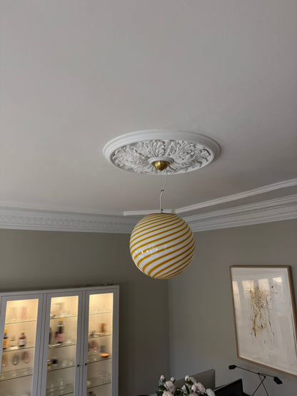 Hvid og gul Murano bolche pendel lampe, 40 cm