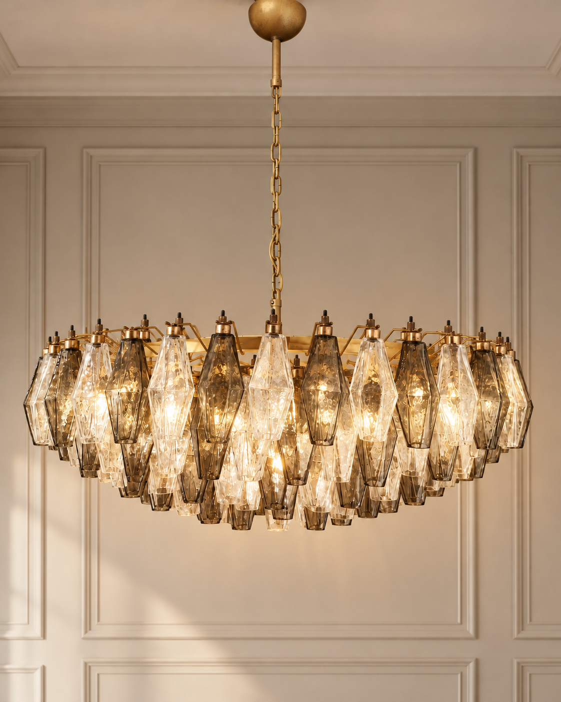 Murano lysekrone | Poliedri | 185 glas | Klar/smoked