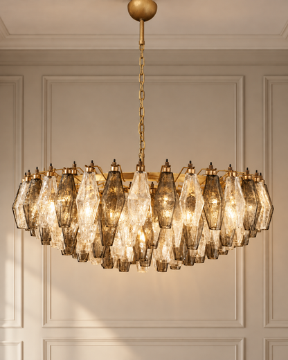 Murano lysekrone | Poliedri | 185 glas | Klar/smoked