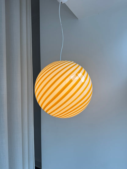 Stor Murano candy pendel i gul swirl, 40 cm