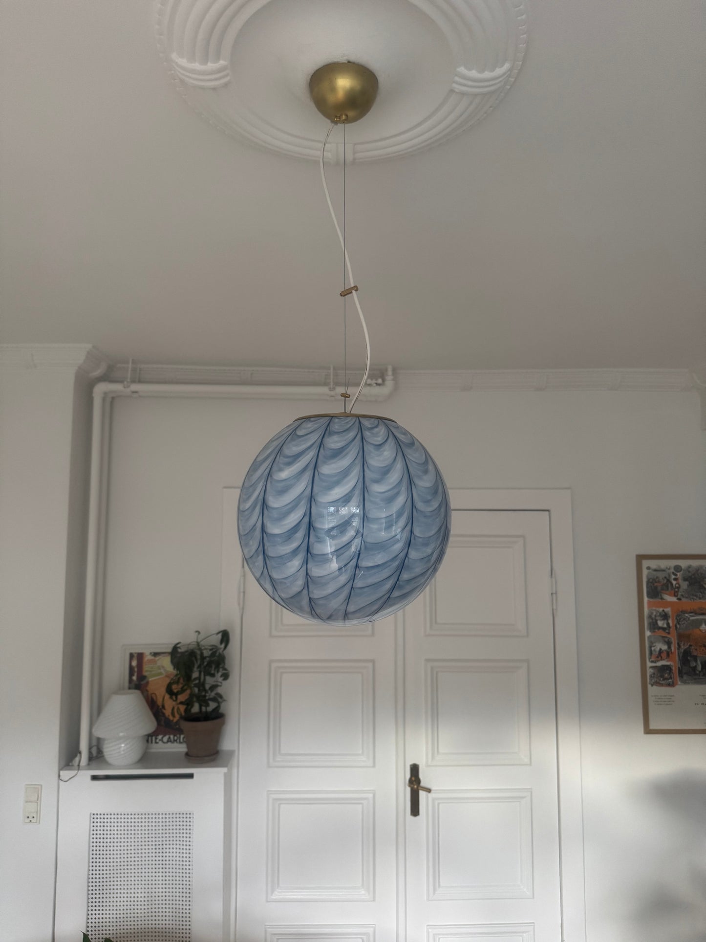 Kæmpe lyseblå Murano peacock pendel, 40 cm (på forespørgsel)