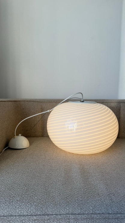 White vintage oval Murano ceiling lamp with engraving, 40 cm