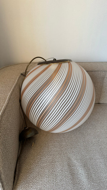 Murano transparent pendant, orange/gold and white swirl, 40 cm