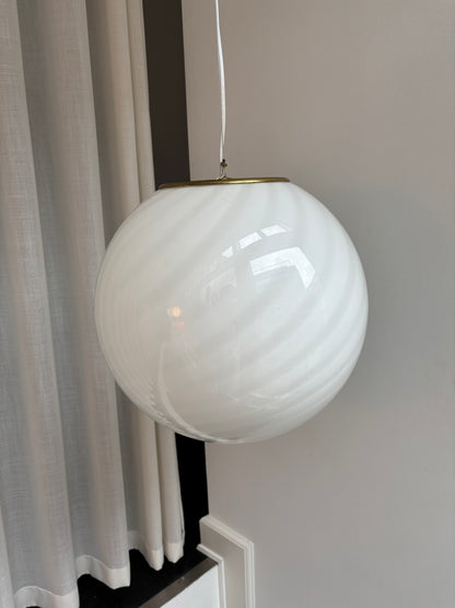 Hvid Murano pendel med messing top, 40 cm