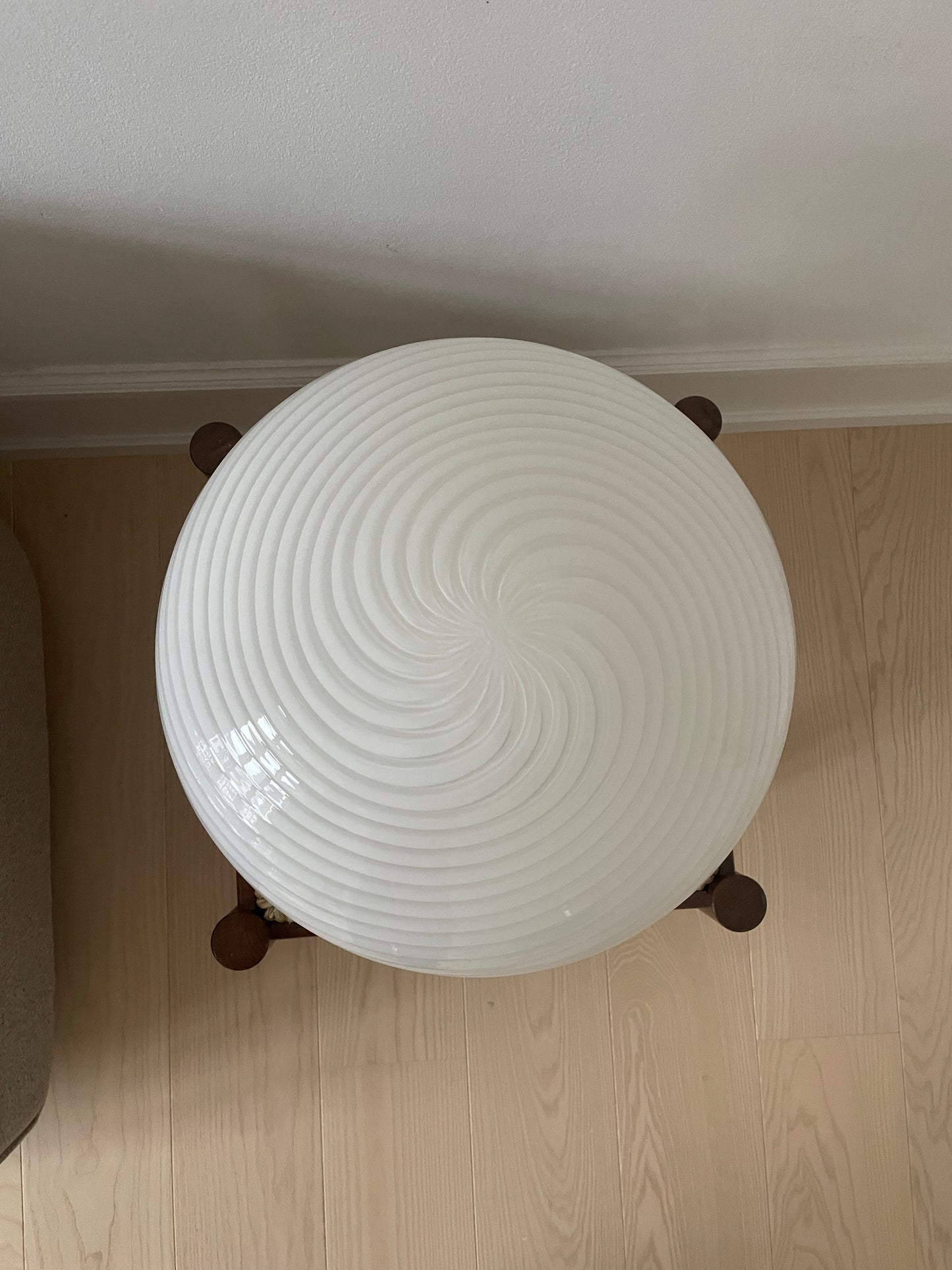 Vintage Murano plafond med hvid klassisk swirl, 38 cm