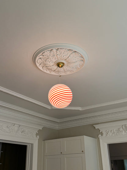 Murano candy pendel rød/hvid swirl, 30 cm