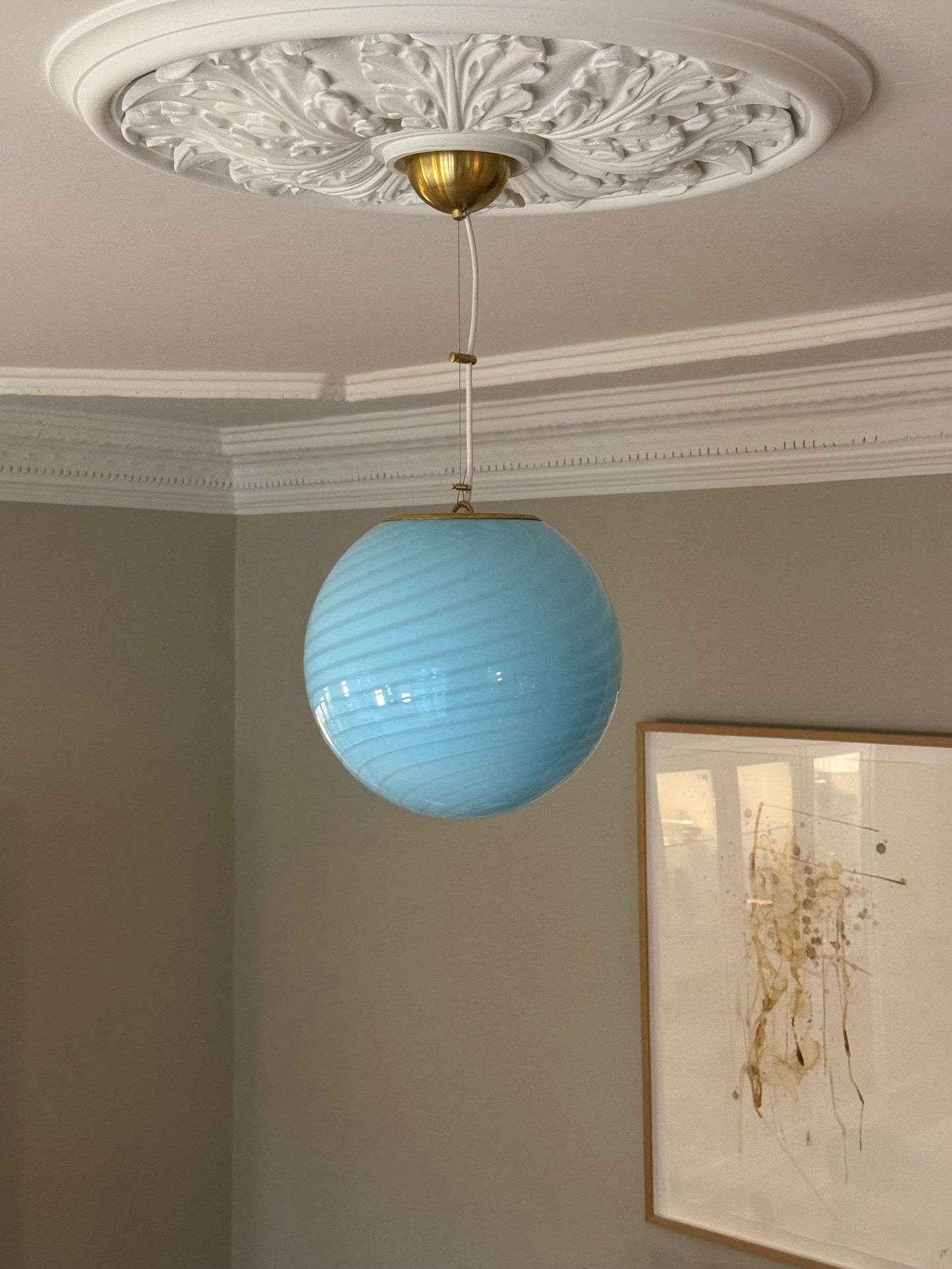 Blå Murano loftlampe, 30 cm