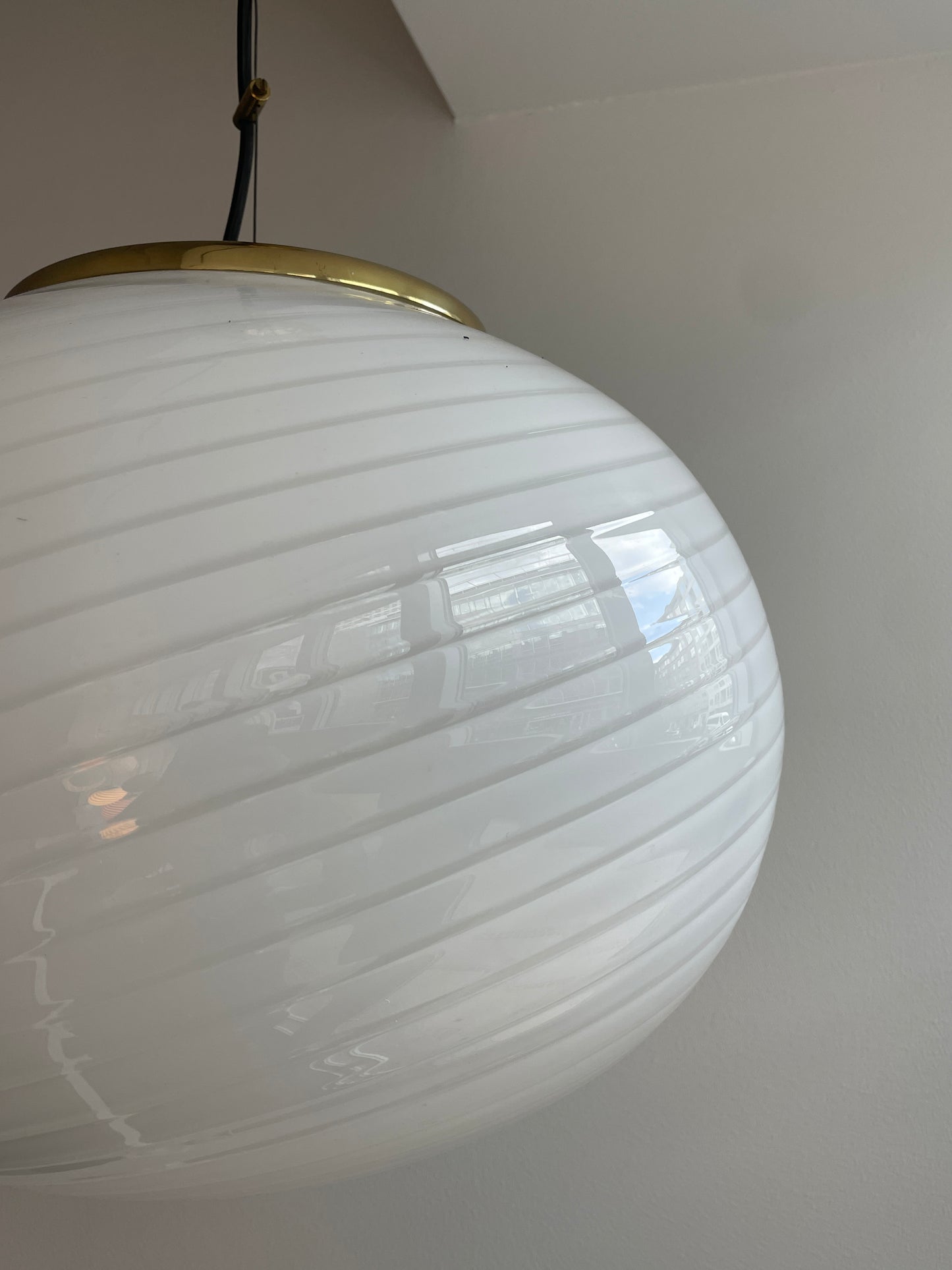 Vintage Murano pendel med hvid swirl, 40 cm