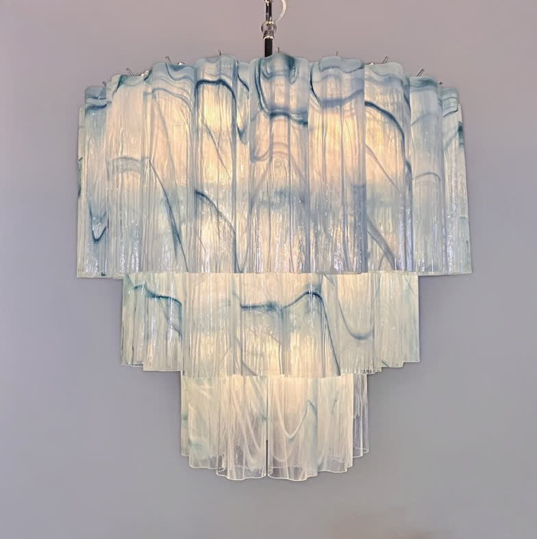 Murano lysekrone | Tuber | 52 glas | Blå alabaster