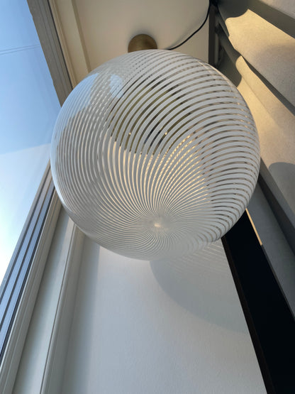 Murano pendant transparent in white swirl, 40 cm