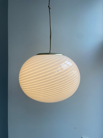 Vintage Murano pendant lamp with white swirl, 40 cm