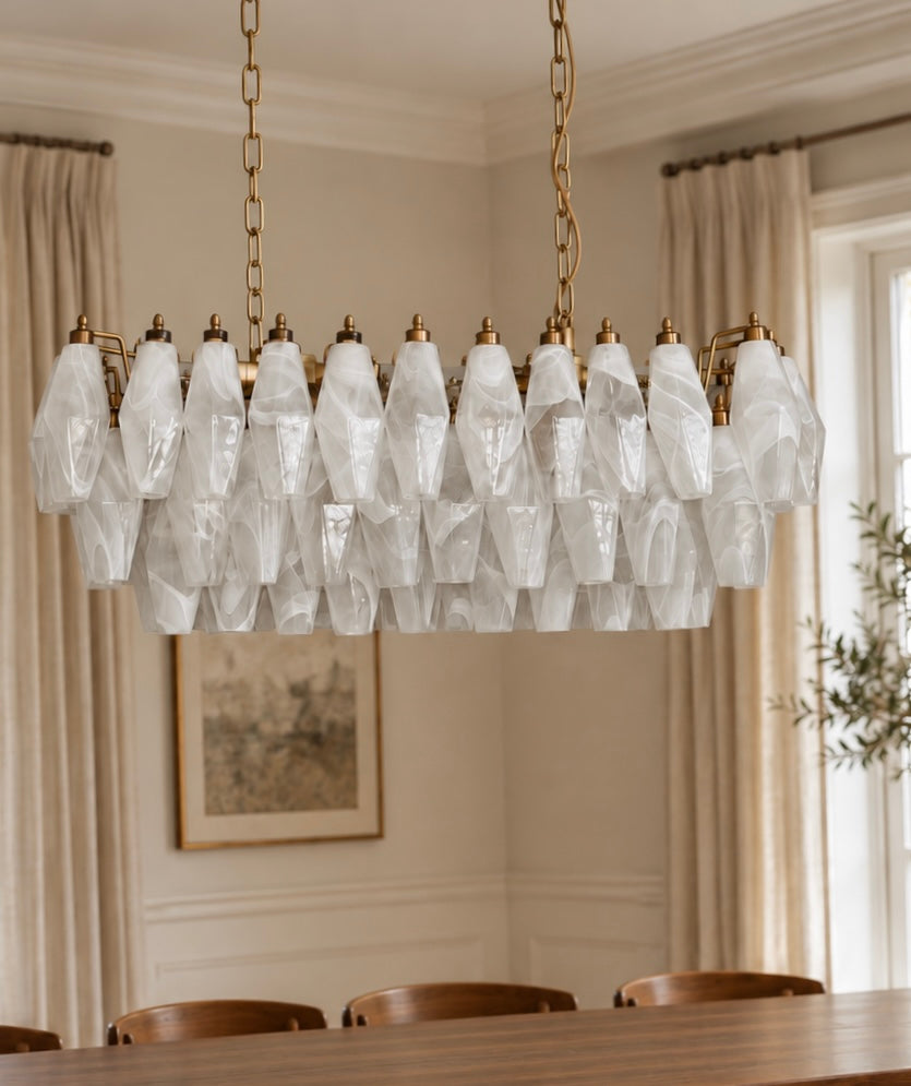 Murano lysekrone | Poliedri | 84 glas | Hvid alabaster