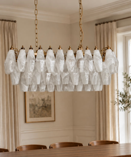 Murano lysekrone | Poliedri | 84 glas | Hvid alabaster